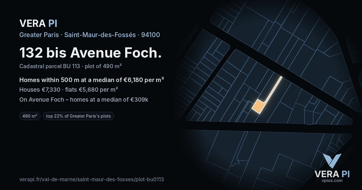 132 bis Avenue Foch, Saint-Maur-des-Fossés at night – the plot lit, the parcels around coloured by the prices near them
