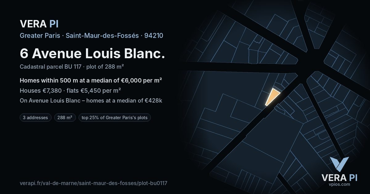 6 Avenue Louis Blanc, Saint-Maur-des-Fossés at night – the plot lit, the parcels around coloured by the prices near them