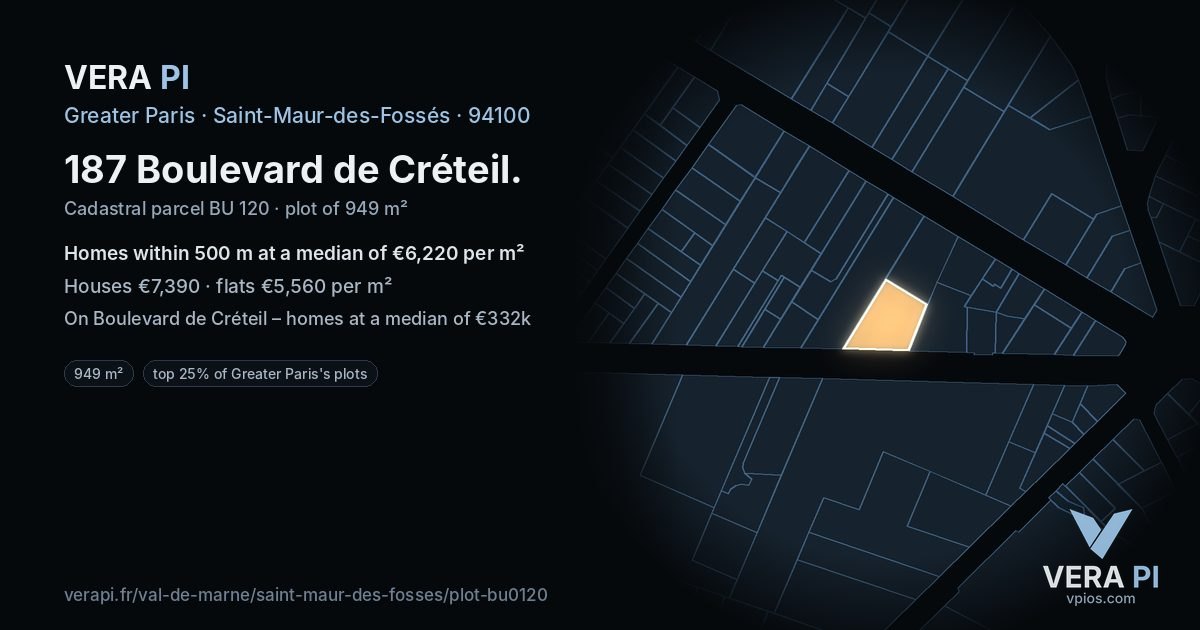 187 Boulevard de Créteil, Saint-Maur-des-Fossés at night – the plot lit, the parcels around coloured by the prices near them