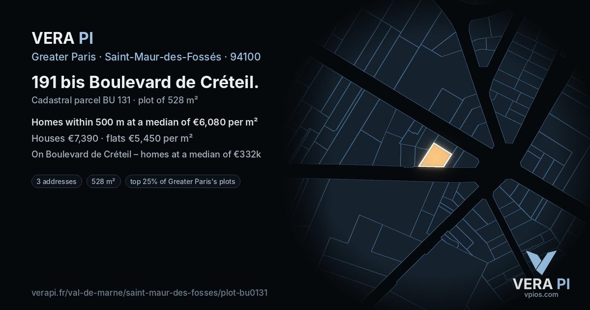 191 bis Boulevard de Créteil, Saint-Maur-des-Fossés at night – the plot lit, the parcels around coloured by the prices near them
