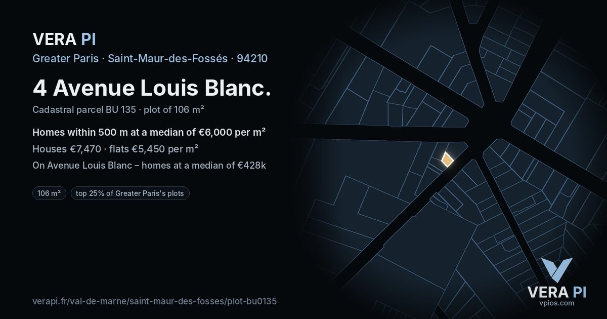 4 Avenue Louis Blanc, Saint-Maur-des-Fossés at night – the plot lit, the parcels around coloured by the prices near them