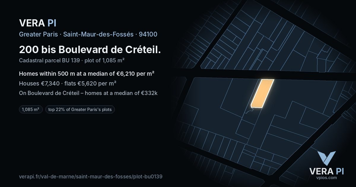 200 bis Boulevard de Créteil, Saint-Maur-des-Fossés at night – the plot lit, the parcels around coloured by the prices near them