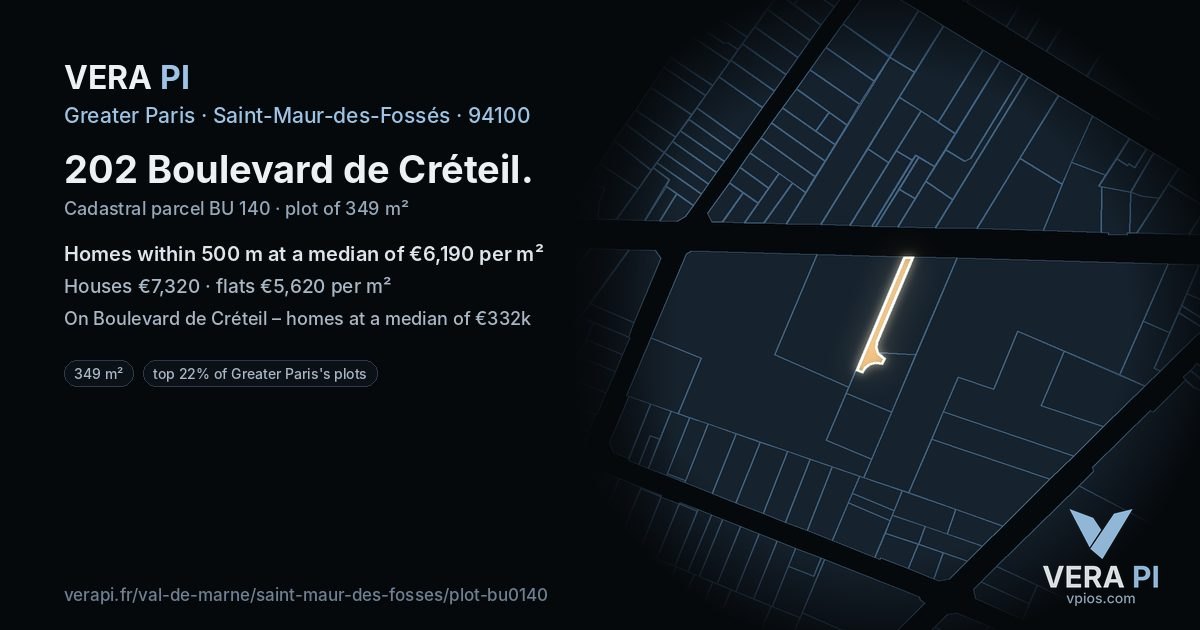 202 Boulevard de Créteil, Saint-Maur-des-Fossés at night – the plot lit, the parcels around coloured by the prices near them