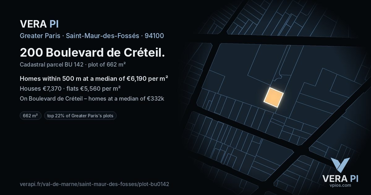200 Boulevard de Créteil, Saint-Maur-des-Fossés at night – the plot lit, the parcels around coloured by the prices near them