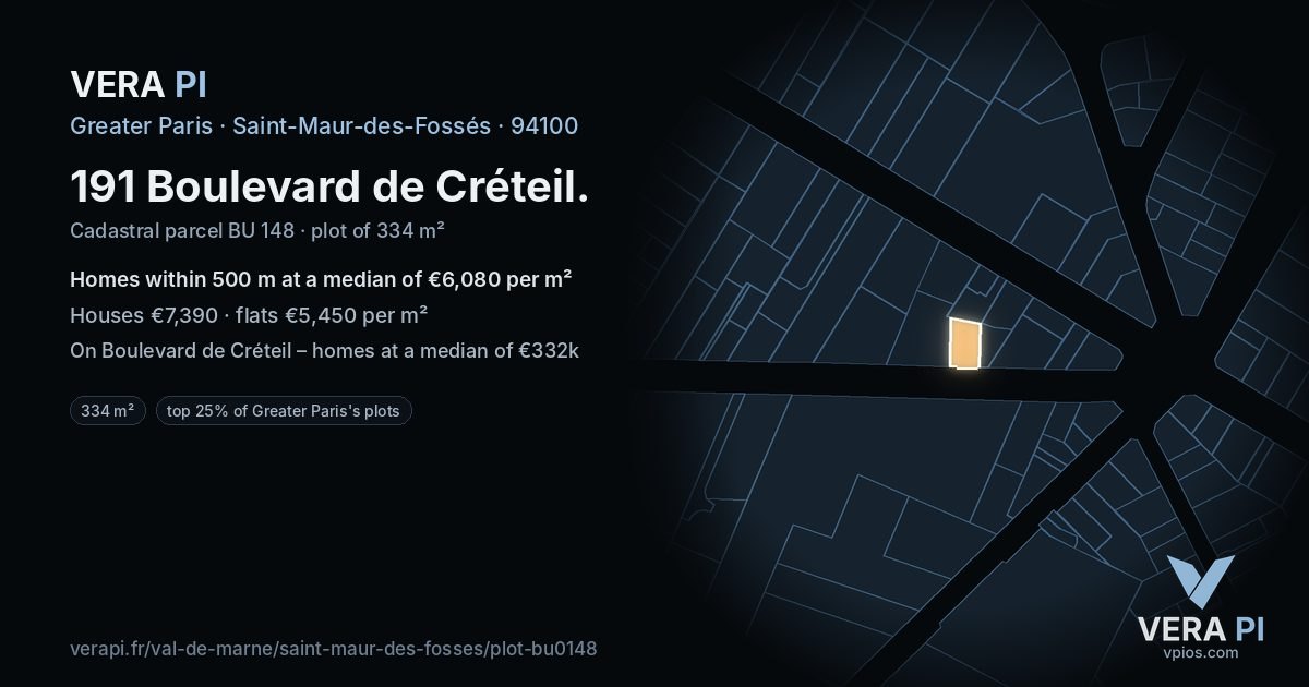 191 Boulevard de Créteil, Saint-Maur-des-Fossés at night – the plot lit, the parcels around coloured by the prices near them