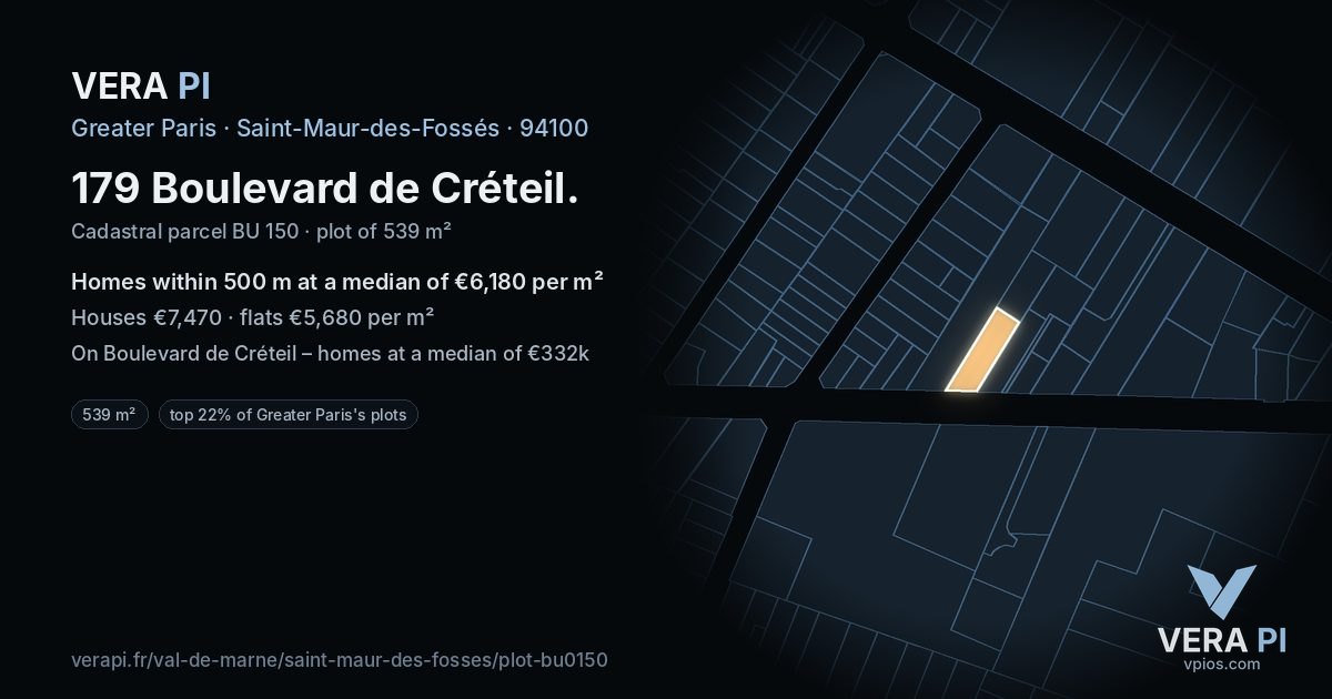 179 Boulevard de Créteil, Saint-Maur-des-Fossés at night – the plot lit, the parcels around coloured by the prices near them