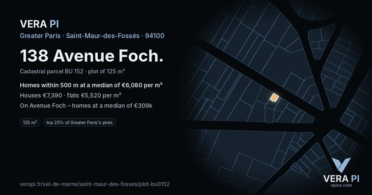 138 Avenue Foch, Saint-Maur-des-Fossés at night – the plot lit, the parcels around coloured by the prices near them