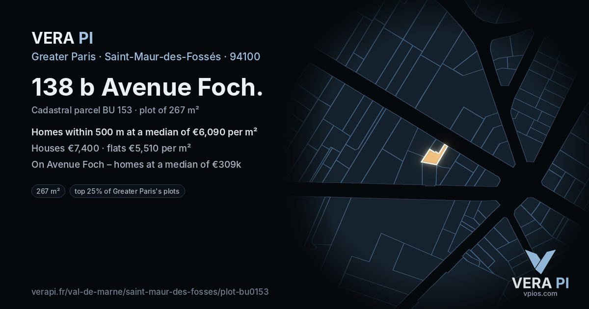 138 b Avenue Foch, Saint-Maur-des-Fossés at night – the plot lit, the parcels around coloured by the prices near them