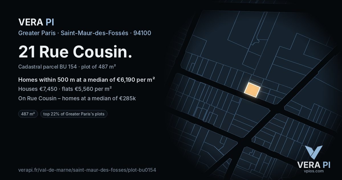 21 Rue Cousin, Saint-Maur-des-Fossés at night – the plot lit, the parcels around coloured by the prices near them