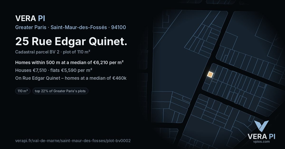 25 Rue Edgar Quinet, Saint-Maur-des-Fossés at night – the plot lit, the parcels around coloured by the prices near them