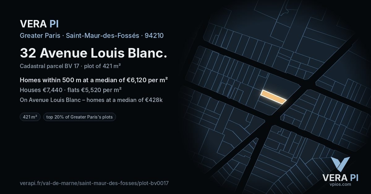 32 Avenue Louis Blanc, Saint-Maur-des-Fossés at night – the plot lit, the parcels around coloured by the prices near them