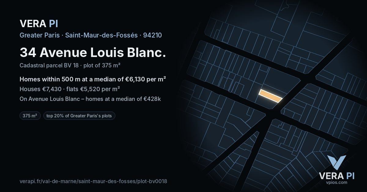 34 Avenue Louis Blanc, Saint-Maur-des-Fossés at night – the plot lit, the parcels around coloured by the prices near them