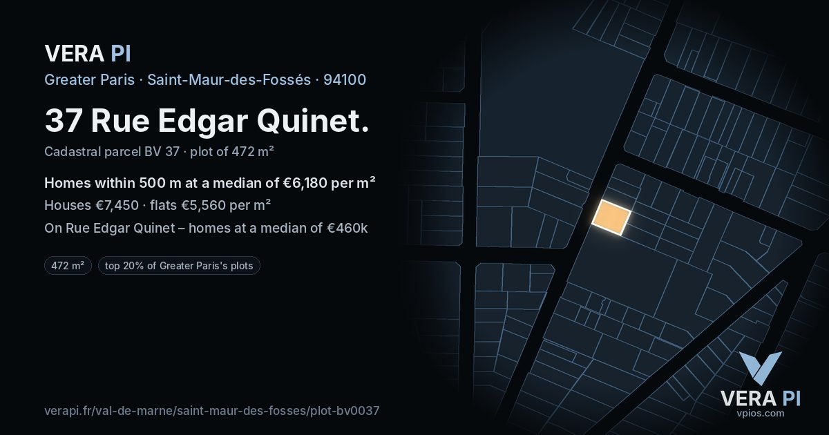 37 Rue Edgar Quinet, Saint-Maur-des-Fossés at night – the plot lit, the parcels around coloured by the prices near them