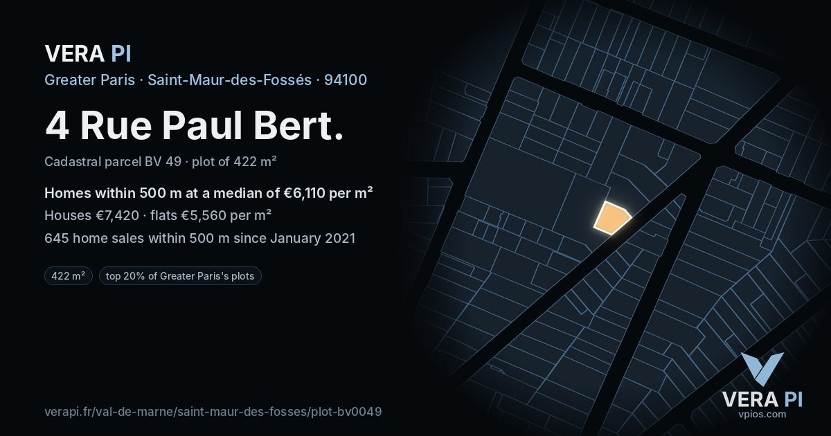 4 Rue Paul Bert, Saint-Maur-des-Fossés at night – the plot lit, the parcels around coloured by the prices near them