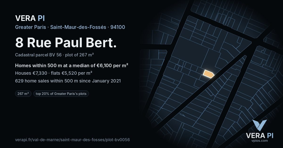 8 Rue Paul Bert, Saint-Maur-des-Fossés at night – the plot lit, the parcels around coloured by the prices near them