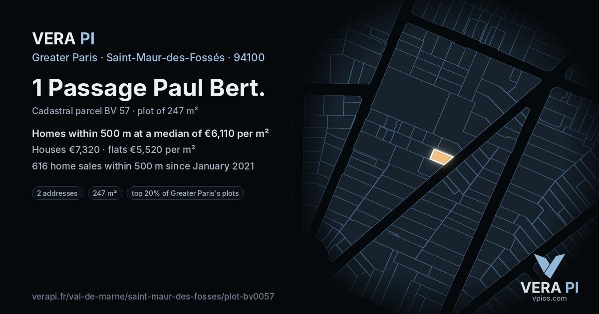 1 Passage Paul Bert, Saint-Maur-des-Fossés at night – the plot lit, the parcels around coloured by the prices near them