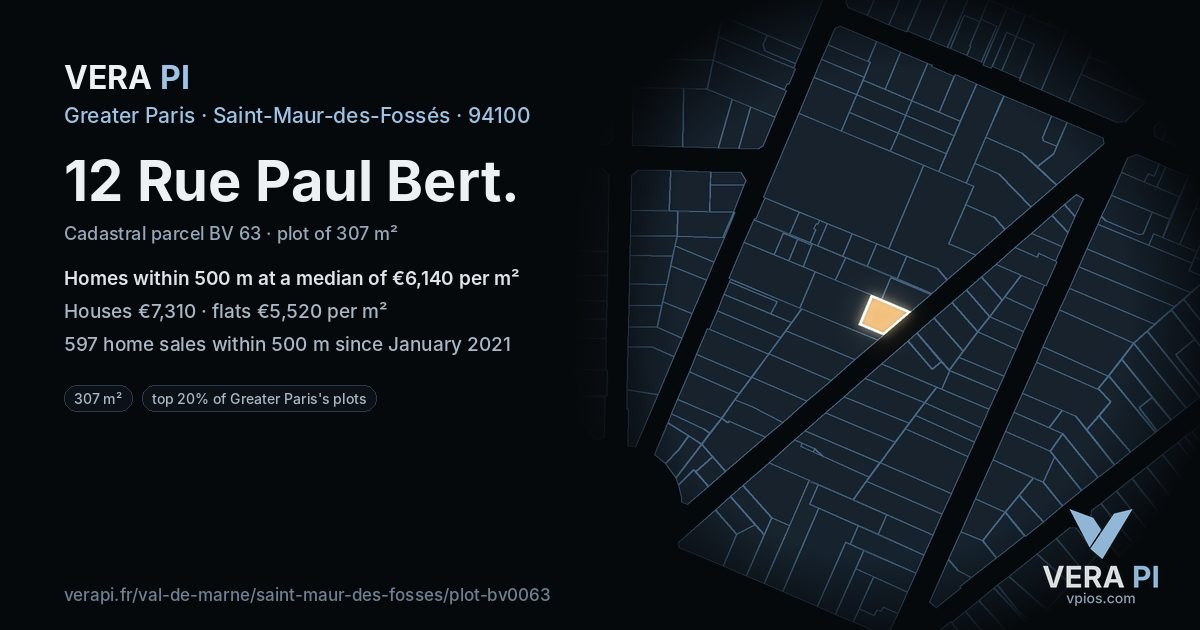 12 Rue Paul Bert, Saint-Maur-des-Fossés at night – the plot lit, the parcels around coloured by the prices near them