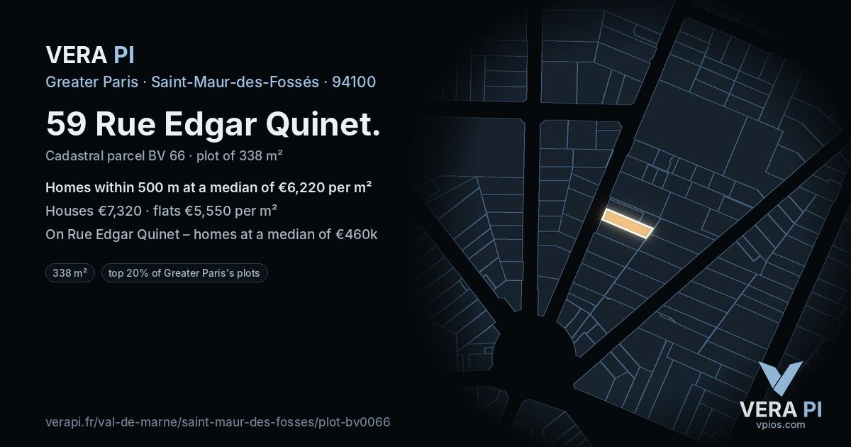 59 Rue Edgar Quinet, Saint-Maur-des-Fossés at night – the plot lit, the parcels around coloured by the prices near them