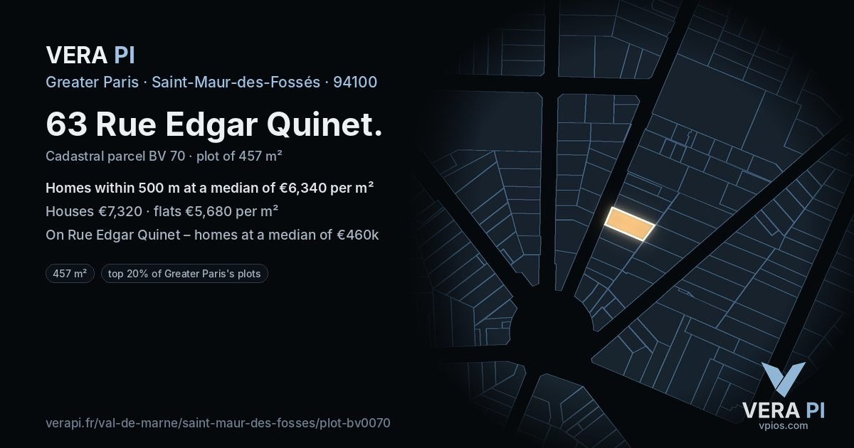 63 Rue Edgar Quinet, Saint-Maur-des-Fossés at night – the plot lit, the parcels around coloured by the prices near them