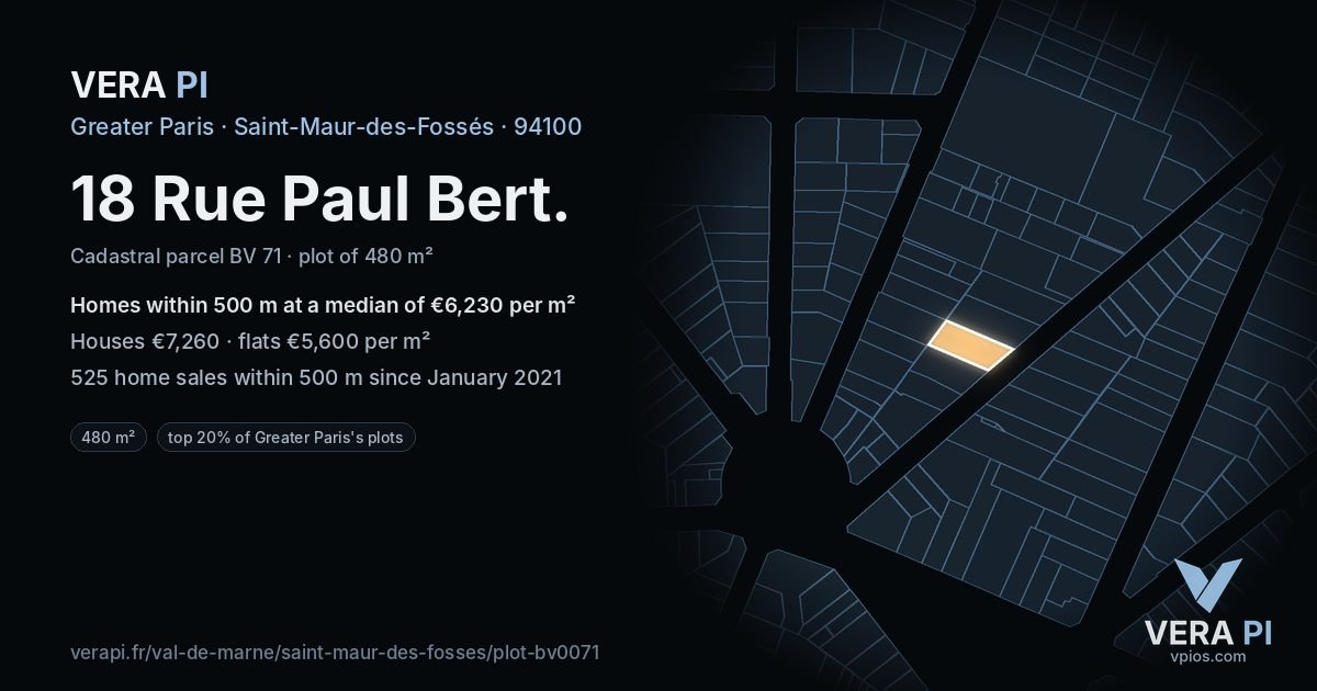 18 Rue Paul Bert, Saint-Maur-des-Fossés at night – the plot lit, the parcels around coloured by the prices near them