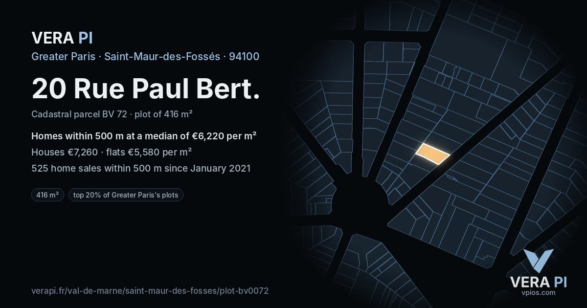 20 Rue Paul Bert, Saint-Maur-des-Fossés at night – the plot lit, the parcels around coloured by the prices near them