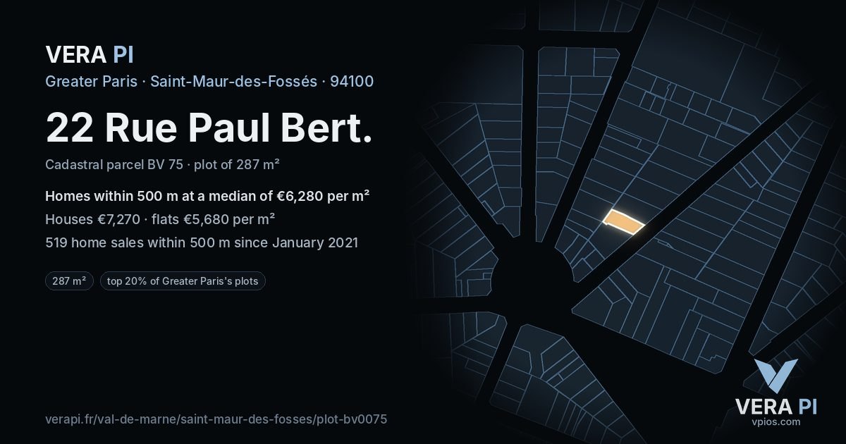 22 Rue Paul Bert, Saint-Maur-des-Fossés at night – the plot lit, the parcels around coloured by the prices near them