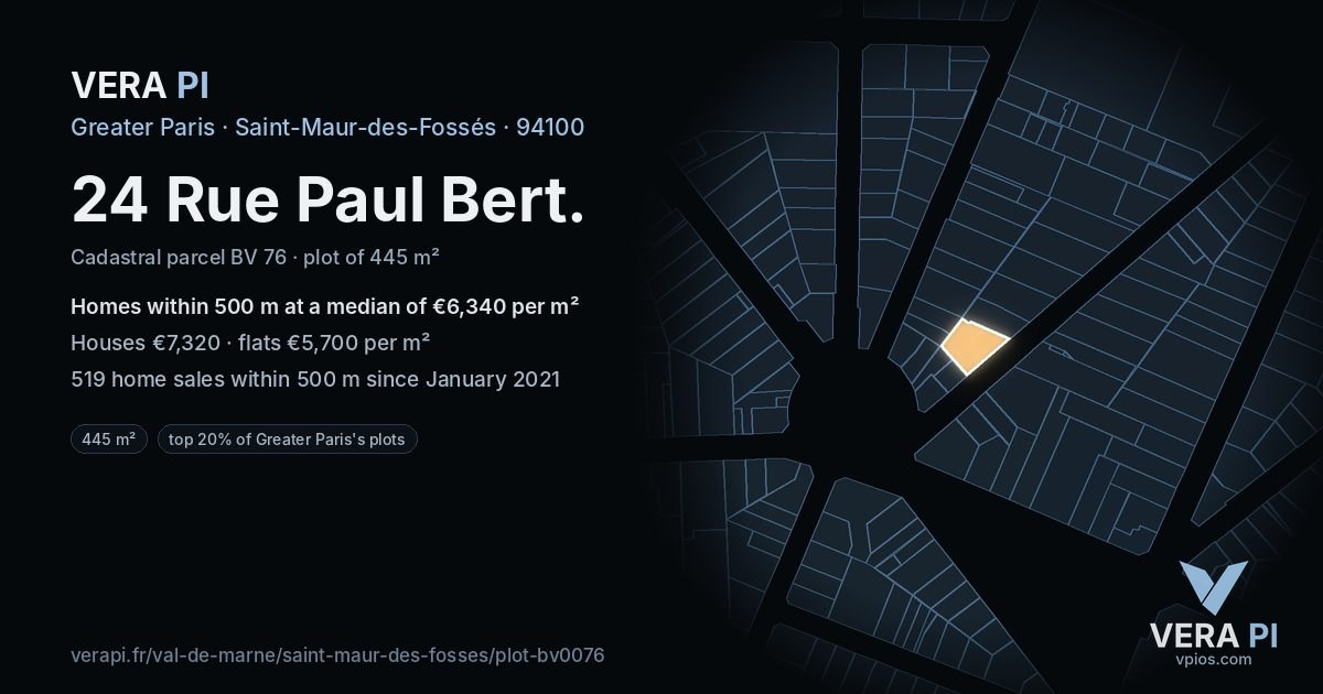 24 Rue Paul Bert, Saint-Maur-des-Fossés at night – the plot lit, the parcels around coloured by the prices near them