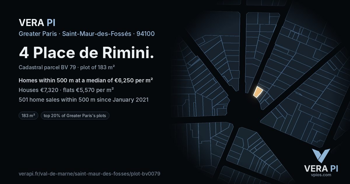 4 Place de Rimini, Saint-Maur-des-Fossés at night – the plot lit, the parcels around coloured by the prices near them