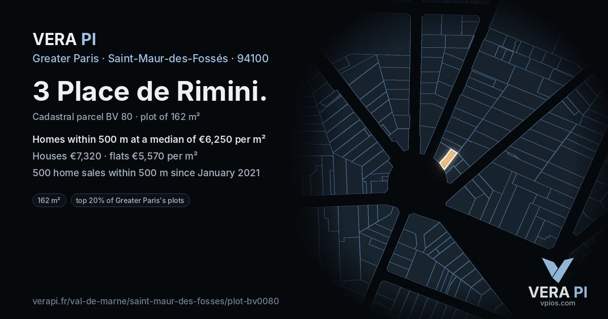 3 Place de Rimini, Saint-Maur-des-Fossés at night – the plot lit, the parcels around coloured by the prices near them