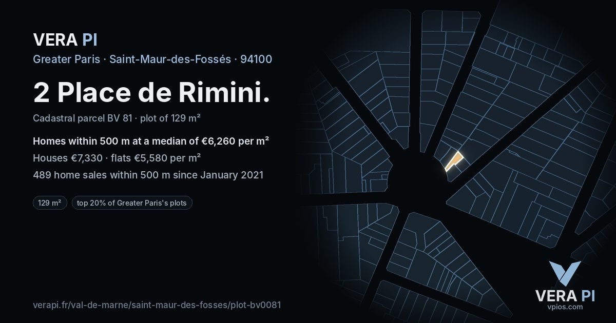 2 Place de Rimini, Saint-Maur-des-Fossés at night – the plot lit, the parcels around coloured by the prices near them