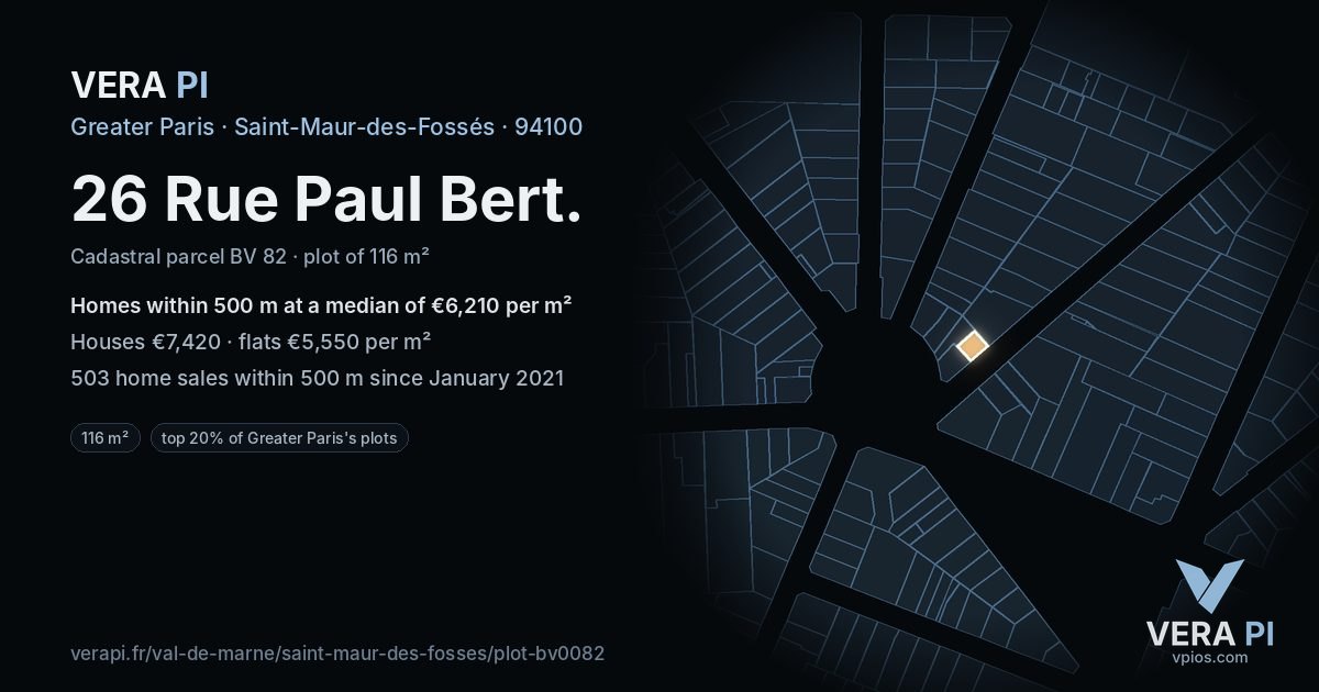26 Rue Paul Bert, Saint-Maur-des-Fossés at night – the plot lit, the parcels around coloured by the prices near them