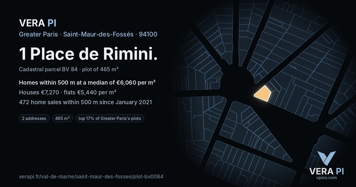 1 Place de Rimini, Saint-Maur-des-Fossés at night – the plot lit, the parcels around coloured by the prices near them
