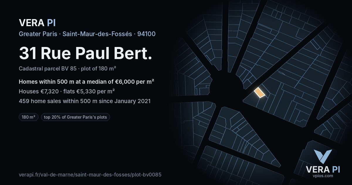 31 Rue Paul Bert, Saint-Maur-des-Fossés at night – the plot lit, the parcels around coloured by the prices near them