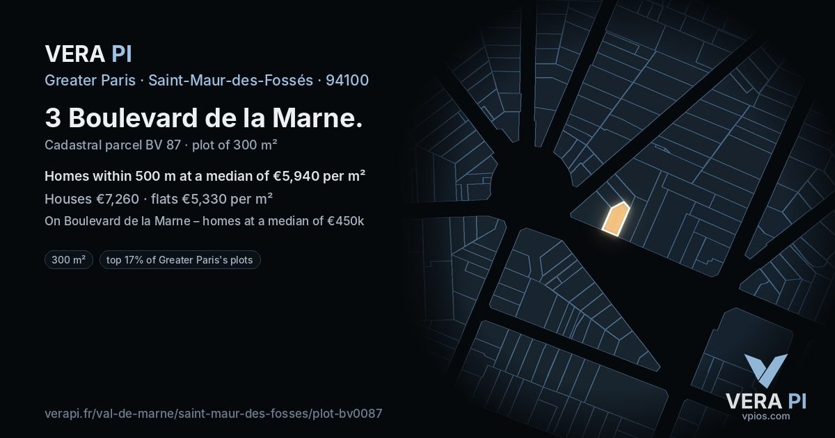 3 Boulevard de la Marne, Saint-Maur-des-Fossés at night – the plot lit, the parcels around coloured by the prices near them