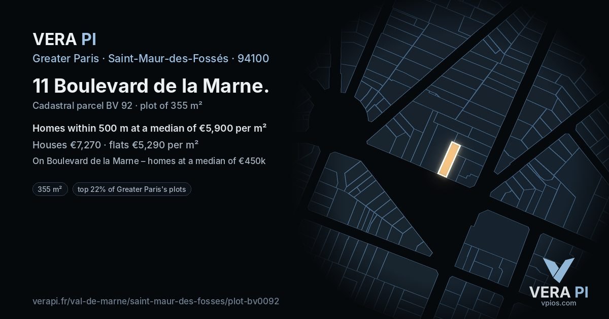 11 Boulevard de la Marne, Saint-Maur-des-Fossés at night – the plot lit, the parcels around coloured by the prices near them