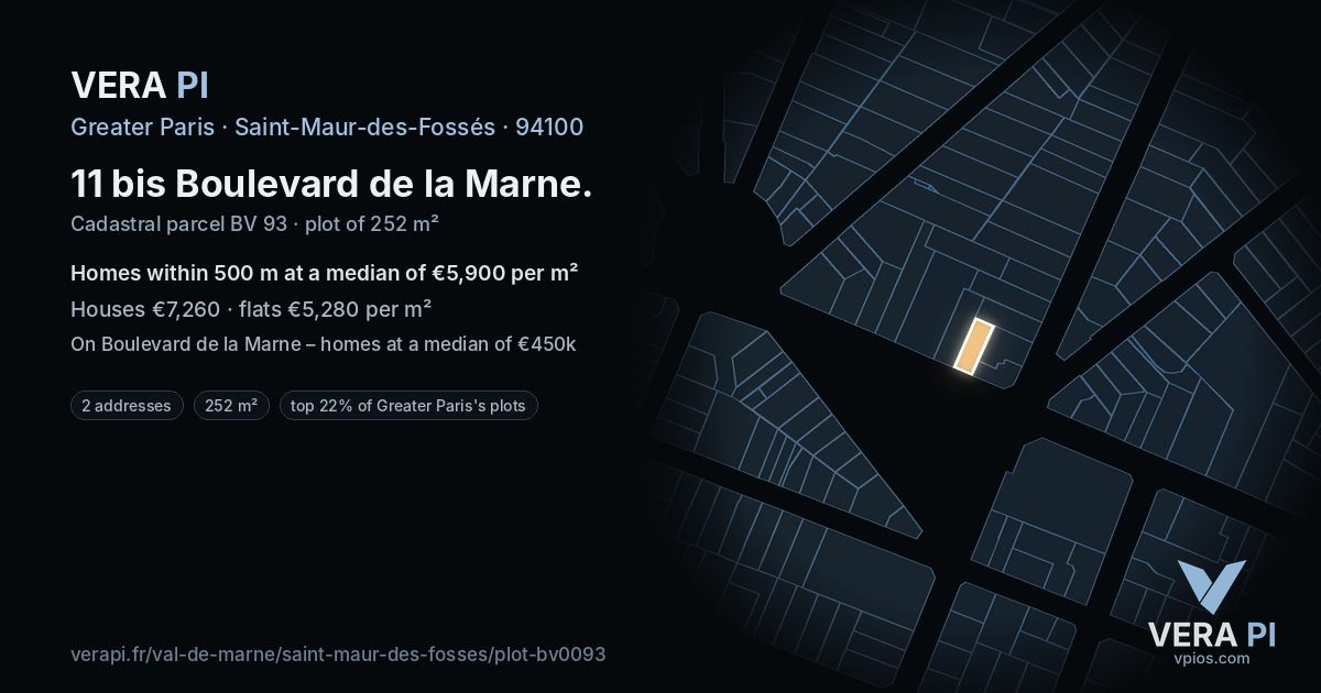 11 bis Boulevard de la Marne, Saint-Maur-des-Fossés at night – the plot lit, the parcels around coloured by the prices near them