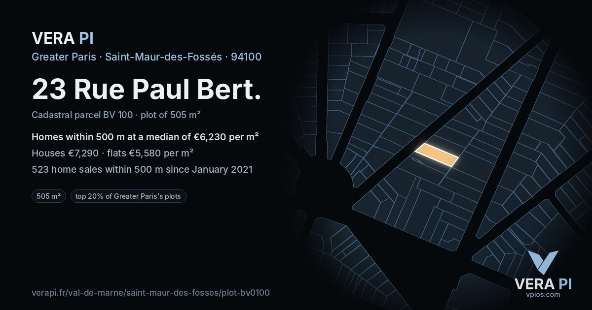 23 Rue Paul Bert, Saint-Maur-des-Fossés at night – the plot lit, the parcels around coloured by the prices near them