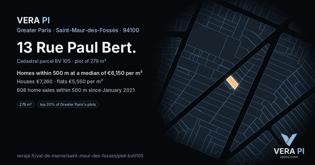 13 Rue Paul Bert, Saint-Maur-des-Fossés at night – the plot lit, the parcels around coloured by the prices near them