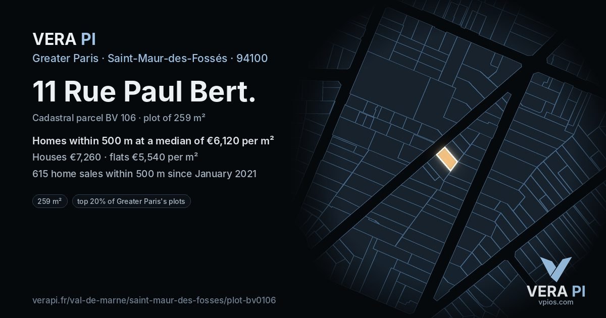 11 Rue Paul Bert, Saint-Maur-des-Fossés at night – the plot lit, the parcels around coloured by the prices near them