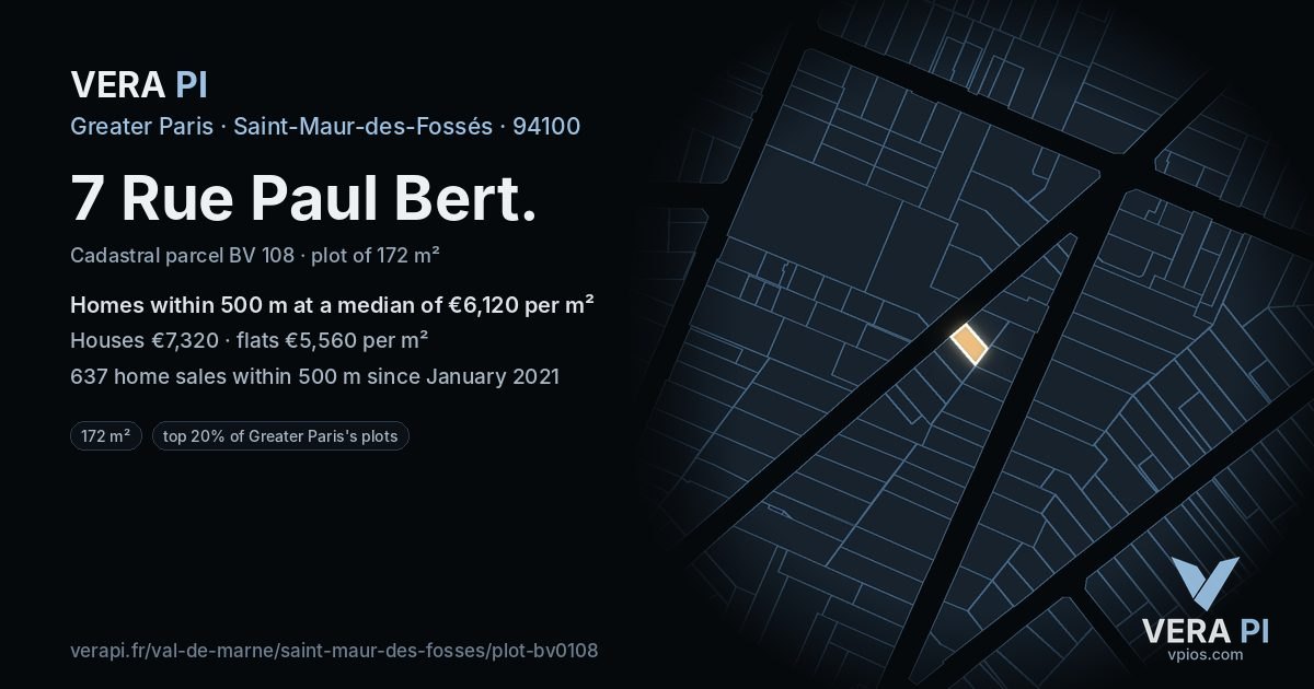 7 Rue Paul Bert, Saint-Maur-des-Fossés at night – the plot lit, the parcels around coloured by the prices near them
