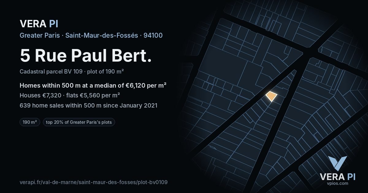 5 Rue Paul Bert, Saint-Maur-des-Fossés at night – the plot lit, the parcels around coloured by the prices near them