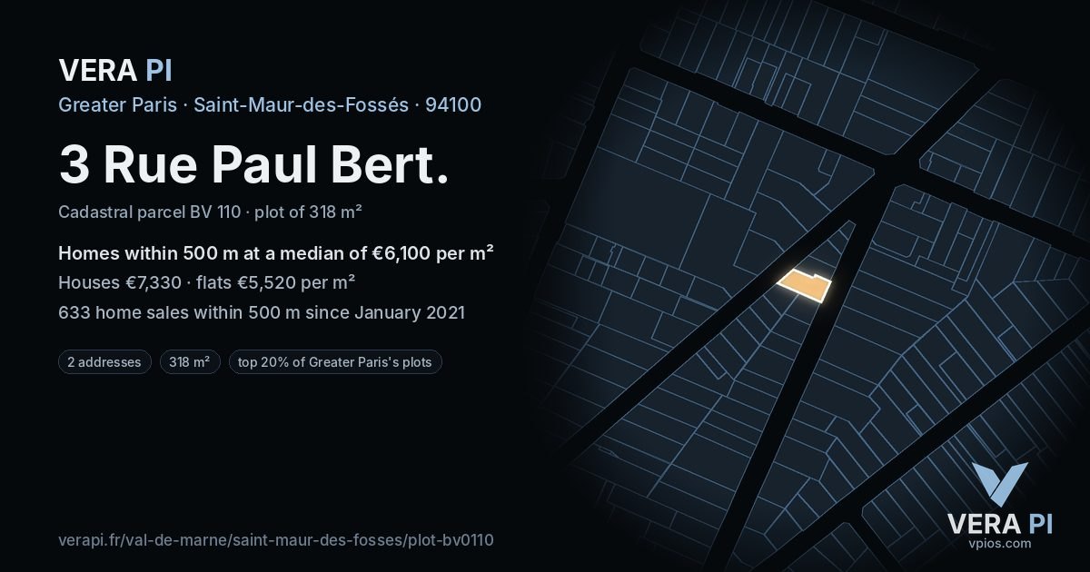 3 Rue Paul Bert, Saint-Maur-des-Fossés at night – the plot lit, the parcels around coloured by the prices near them