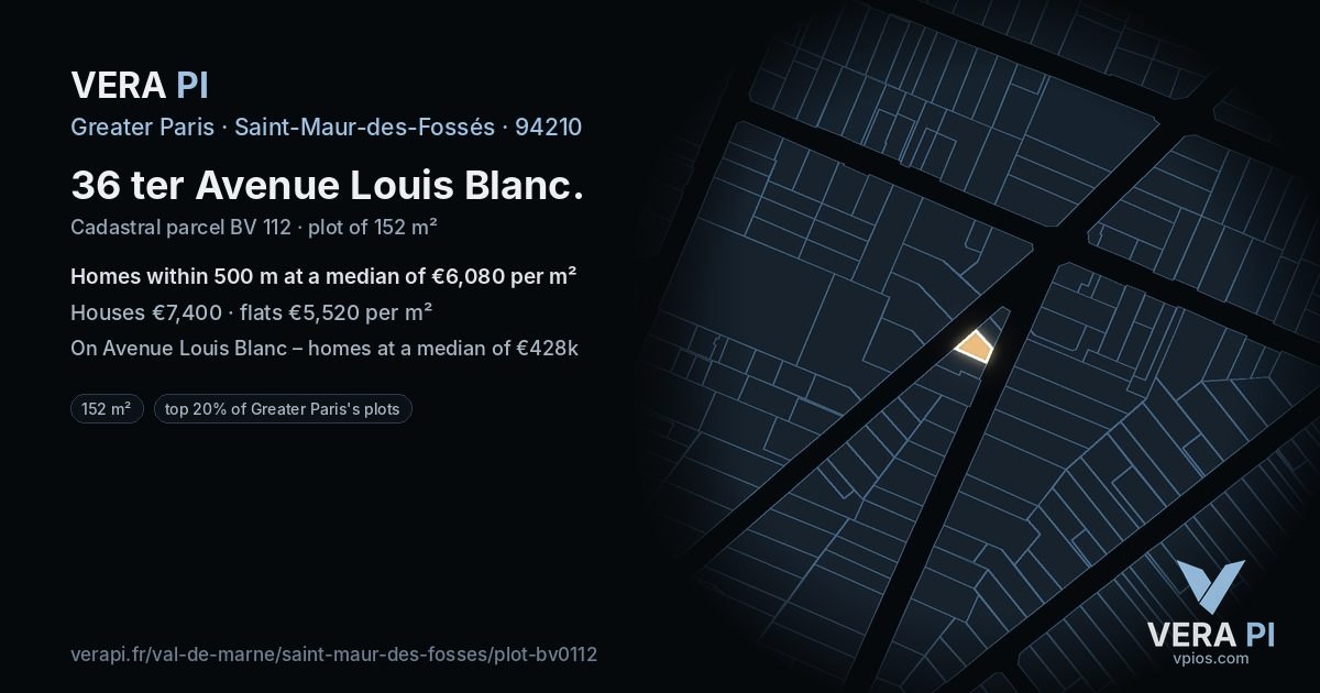 36 ter Avenue Louis Blanc, Saint-Maur-des-Fossés at night – the plot lit, the parcels around coloured by the prices near them