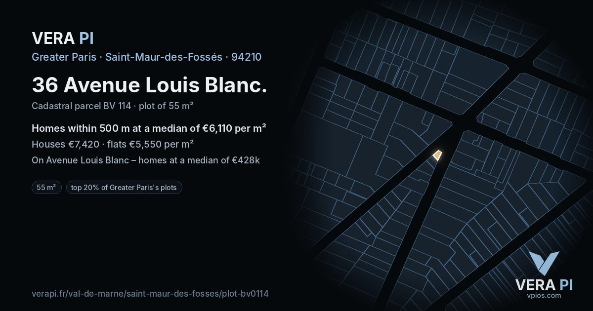 36 Avenue Louis Blanc, Saint-Maur-des-Fossés at night – the plot lit, the parcels around coloured by the prices near them