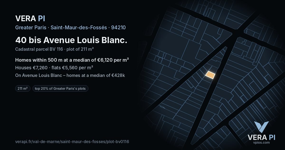 40 bis Avenue Louis Blanc, Saint-Maur-des-Fossés at night – the plot lit, the parcels around coloured by the prices near them