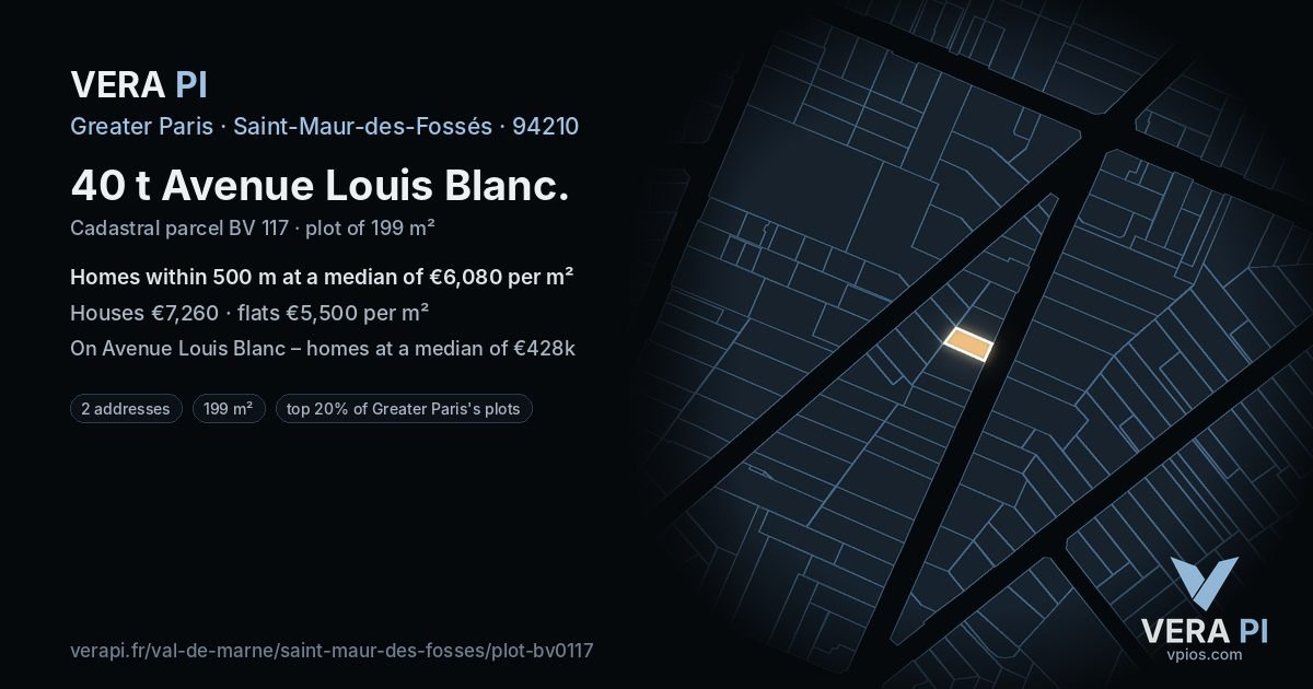 40 t Avenue Louis Blanc, Saint-Maur-des-Fossés at night – the plot lit, the parcels around coloured by the prices near them
