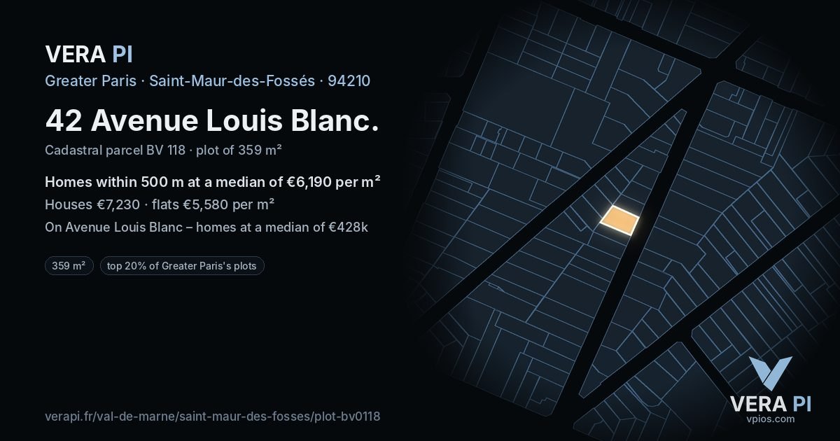42 Avenue Louis Blanc, Saint-Maur-des-Fossés at night – the plot lit, the parcels around coloured by the prices near them
