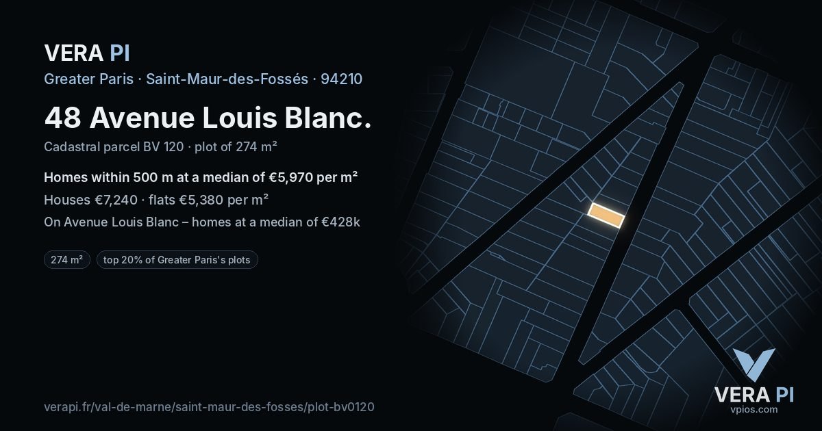 48 Avenue Louis Blanc, Saint-Maur-des-Fossés at night – the plot lit, the parcels around coloured by the prices near them