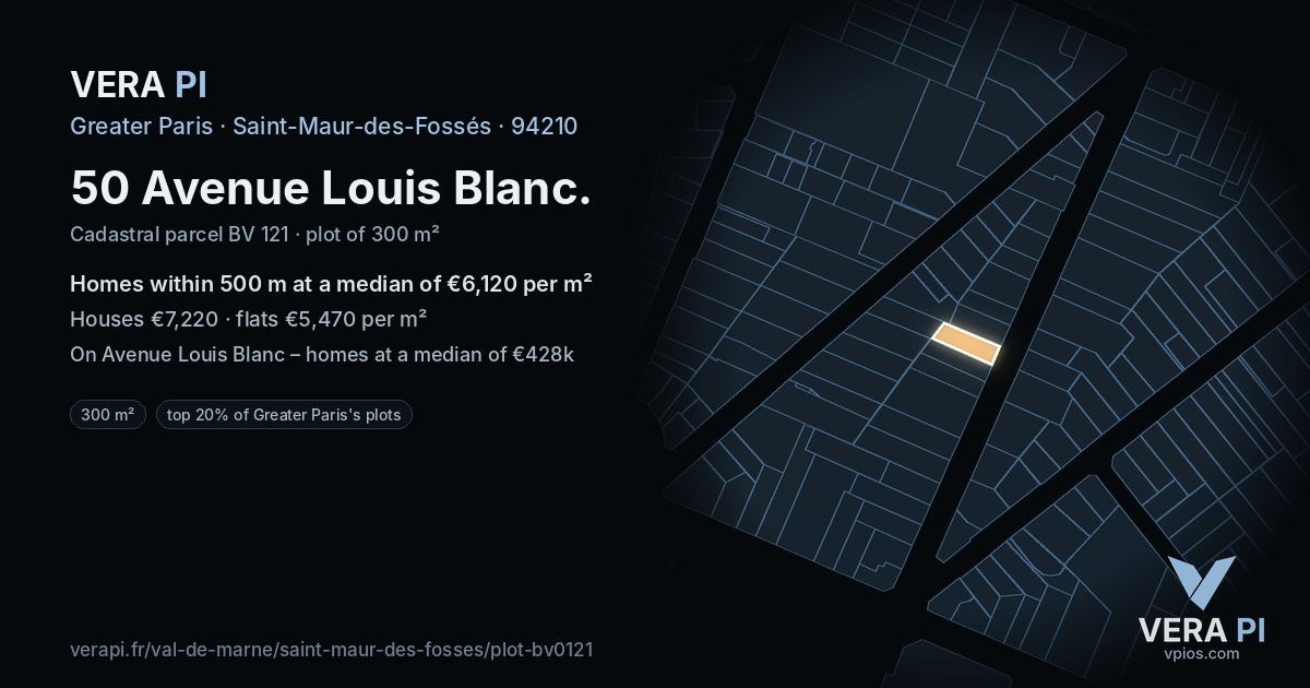 50 Avenue Louis Blanc, Saint-Maur-des-Fossés at night – the plot lit, the parcels around coloured by the prices near them