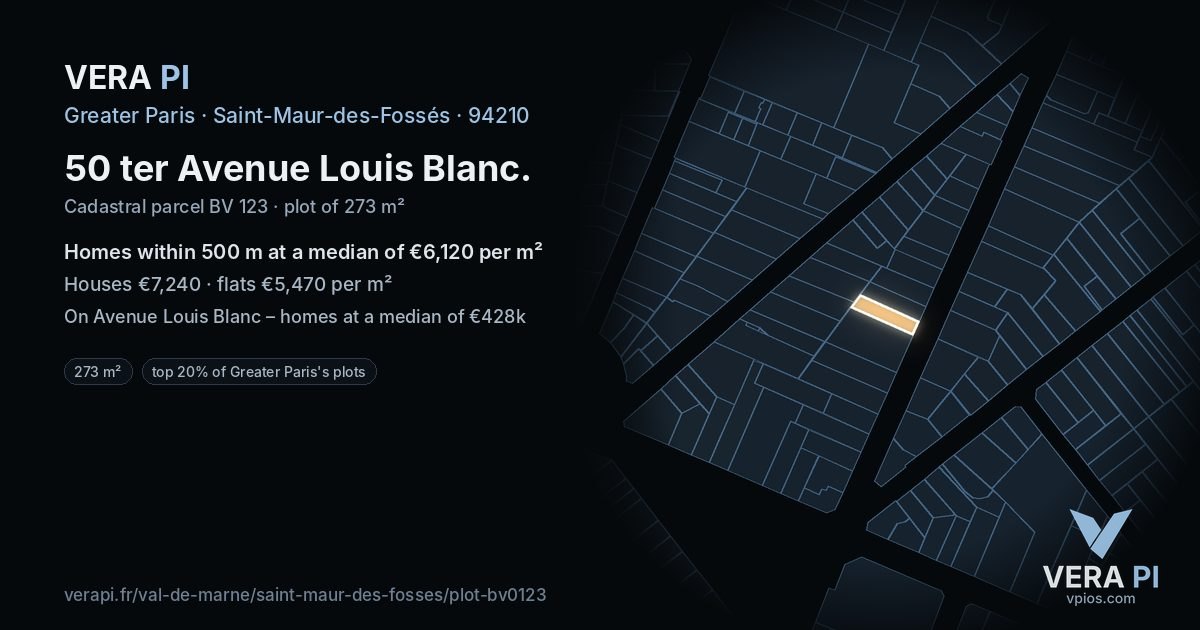 50 ter Avenue Louis Blanc, Saint-Maur-des-Fossés at night – the plot lit, the parcels around coloured by the prices near them